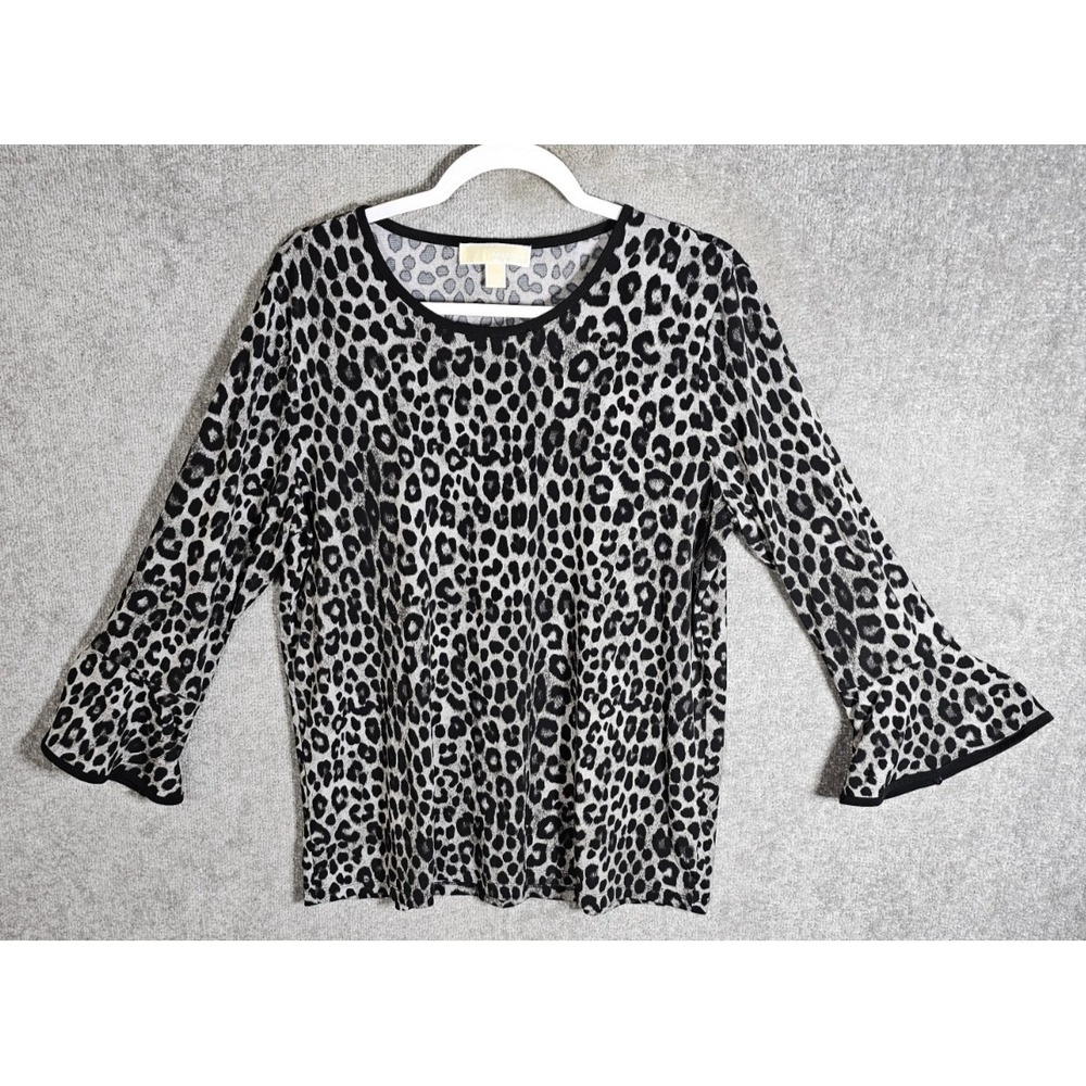 MICHAEL Michael Kors‎ Top Womens Size XL Gray Black  Animal Print Flared Cuffs